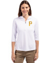 Pittsburgh Pirates Cutter & Buck Virtue Eco Pique Recycled Half Zip Pullover Womens Hoodie White Front Thumbnail Image
