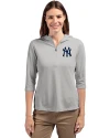New York Yankees Cutter & Buck Virtue Eco Pique Recycled Half Zip Pullover Womens Hoodie Polished Medium Gray Front Thumbnail Image