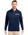 Seattle Seahawks Cutter & Buck Adapt Eco Knit Stretch Recycled Mens Quarter Zip Pullover Navy Blue Front Thumbnail Image