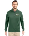 Green Bay Packers Cutter & Buck Adapt Eco Knit Stretch Recycled Mens Quarter Zip Pullover Hunter Green Front Thumbnail Image