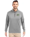 Green Bay Packers Cutter & Buck Adapt Eco Knit Stretch Recycled Mens Quarter Zip Pullover Polished Medium Gray Front Thumbnail Image