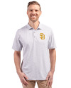 San Diego Padres Cutter & Buck Virtue Eco Pique Botanical Print Recycled Mens Polo Polished Medium Gray Front Thumbnail Image