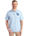Tampa Bay Rays Cutter & Buck Virtue Eco Pique Stripe Recycled Mens Polo Atlas Light Blue Front Thumbnail Image