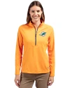 Miami Dolphins Cutter & Buck Adapt Eco Knit Stretch Recycled Womens Half Zip Pullover Orange Burst Front Thumbnail Image
