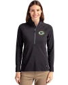 Green Bay Packers Cutter & Buck Adapt Eco Knit Stretch Recycled Womens Half Zip Pullover Black/Hunter Front Thumbnail Image