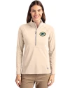 Green Bay Packers Cutter & Buck Adapt Eco Knit Stretch Recycled Womens Half Zip Pullover Wheat Front Thumbnail Image