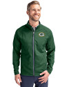 Green Bay Packers Cutter & Buck Adapt Eco Knit Hybrid Recycled Mens Full Zip Jacket Hunter Green Front Thumbnail Image