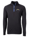 Los Angeles Chargers Cutter & Buck Adapt Eco Knit Stretch Recycled Mens Big and Tall Quarter Zip Pullover Black/Tour Blue Mannequin Thumbnail Image