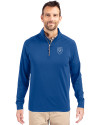 Emory Eagles Cutter & Buck Adapt Eco Knit Stretch Recycled Mens Big and Tall Quarter Zip Pullover Tour Blue Front Thumbnail Image