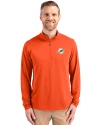View image 4: Miami Dolphins Cutter & Buck Virtue Recycled Featherlight Pique Mens Quarter Zip Pullover College Orange Front
