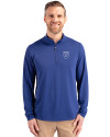 Emory Eagles Cutter & Buck Virtue Eco Pique Recycled Quarter Zip Mens Pullover Tour Blue Front Thumbnail Image