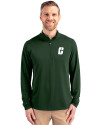 View image 1: Charlotte 49ers Cutter & Buck Virtue Recycled Featherlight Pique Mens Quarter Zip Pullover Hunter Green Front