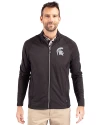 Michigan State Spartans Cutter & Buck Adapt Eco Knit Hybrid Recycled Mens Full Zip Jacket Black Front Thumbnail Image