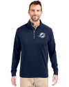 Miami Dolphins Cutter & Buck Adapt Eco Knit Stretch Recycled Mens Quarter Zip Pullover Navy Blue Front Thumbnail Image