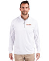 UOP Tigers Cutter & Buck Adapt Eco Knit Stretch Recycled Mens Quarter Zip Pullover White Front Thumbnail Image