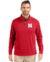 Nebraska Cornhuskers Cutter & Buck Adapt Eco Knit Stretch Recycled Mens Quarter Zip Pullover Red Front Thumbnail Image