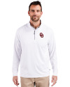 Oklahoma Sooners - Cutter & Buck Adapt Eco Knit Stretch Recycled Mens Quarter Zip Pullover White Front Thumbnail Image