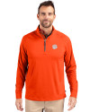 Clemson Tigers Cutter & Buck Adapt Eco Knit Stretch Recycled Mens Quarter Zip Pullover College Orange Front Thumbnail Image