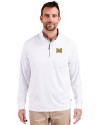 Michigan Wolverines Cutter & Buck Adapt Eco Knit Stretch Recycled Mens Quarter Zip Pullover White Front Thumbnail Image