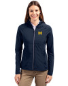 View image 4: Michigan Wolverines Cutter & Buck Adapt Recycled Soft Knit Stretch Womens Hybrid Full Zip Jacket Navy Blue Front
