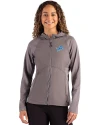 View image 4: Detroit Lions Cutter & Buck Adapt Recycled Soft Knit Stretch Womens Hybrid Full Zip Jacket Elemental Grey Front