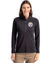 Pittsburgh Steelers Cutter & Buck Adapt Eco Knit Stretch Recycled Womens Half Zip Pullover Black Front Thumbnail Image