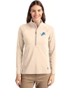 View image 10: Detroit Lions Cutter & Buck Adapt Recycled Soft Knit Stretch Womens Half Zip Pullover Wheat Front