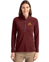 Minnesota Golden Gophers Cutter & Buck Adapt Eco Knit Stretch Recycled Womens Half Zip Pullover Bordeaux Front Thumbnail Image