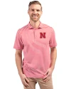 Nebraska Cornhuskers Cutter & Buck Virtue Eco Pique Stripe Recycled Mens Polo Red Front Thumbnail Image