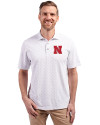 Nebraska Cornhuskers Cutter & Buck Virtue Eco Pique Tile Print Recycled Mens Polo White Front Thumbnail Image
