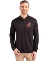 Washington State Cougars Cutter & Buck Virtue Eco Pique Recycled Quarter Zip Mens Pullover Black Front Thumbnail Image