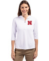 Nebraska Cornhuskers Cutter & Buck Virtue Eco Pique Recycled Half Zip Pullover Womens Hoodie White Front Thumbnail Image