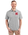 Nebraska Cornhuskers Cutter & Buck Virtue Eco Pique Botanical Print Recycled Mens Polo Black Front Thumbnail Image