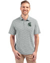 Michigan State Spartans Cutter & Buck Virtue Eco Pique Botanical Print Recycled Mens Polo Hunter Green Front Thumbnail Image