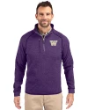 Washington Huskies Cutter & Buck Mainsail Sweater-Knit Mens Half Zip Pullover Jacket College Purple Heather Front Thumbnail Image