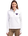 Washington Huskies Cutter & Buck Traverse Stretch Eco Quarter Zip Womens Pullover White Front Thumbnail Image