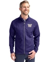 Washington Huskies Cutter & Buck Adapt Eco Knit Hybrid Recycled Mens Full Zip Jacket College Purple Front Thumbnail Image