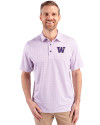 Washington Huskies Cutter & Buck Pike Double Dot Print Stretch Mens Polo College Purple Front Thumbnail Image