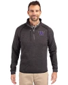 Washington Huskies Cutter & Buck Mainsail Sweater-Knit Mens Big and Tall Half Zip Pullover Jacket Charcoal Heather Front Thumbnail Image