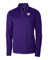 View image 4: Washington Huskies Cutter & Buck Traverse Recycled Smooth Stretch Mens Stripe Quarter Zip Pullover College Purple Mannequin