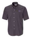 Washington Huskies Cutter & Buck Epic Easy Care Nailshead Mens Big and Tall Short Sleeve Dress Shirt Black Mannequin Thumbnail Image