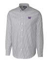 Washington Huskies Cutter & Buck Stretch Oxford Stripe Mens Big and Tall Long Sleeve Dress Shirt Charcoal Mannequin Thumbnail Image