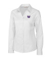 Washington Huskies Cutter & Buck Epic Easy Care Fine Twill Womens Long Sleeve Dress Shirt White Mannequin Thumbnail Image