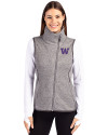 Washington Huskies Cutter & Buck Mainsail Sweater Knit Womens Asymmetrical Vest Polished Heather Front Thumbnail Image