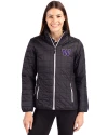 Washington Huskies Cutter & Buck Rainier PrimaLoft®  Womens Eco Insulated Full Zip Puffer Jacket Black Front Thumbnail Image