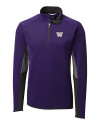 View image 2: Washington Huskies Cutter & Buck Traverse Colorblock Stretch Quarter Zip Mens Pullover College Purple Mannequin