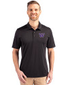 Washington Huskies Cutter & Buck Prospect Eco Textured Stretch Recycled Mens Short Sleeve Polo Black Front Thumbnail Image