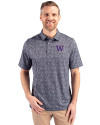 Washington Huskies Cutter & Buck Pike Constellation Print Stretch Mens Polo Black Front Thumbnail Image