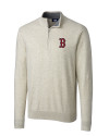 Boston Red Sox Cutter & Buck Lakemont Tri-Blend Mens Quarter Zip Pullover Sweater Oatmeal Heather Mannequin Thumbnail Image