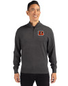 Cincinnati Bengals Cutter & Buck Lakemont Tri-Blend Mens Big and Tall Quarter Zip Pullover Sweater Charcoal Heather Front Thumbnail Image
